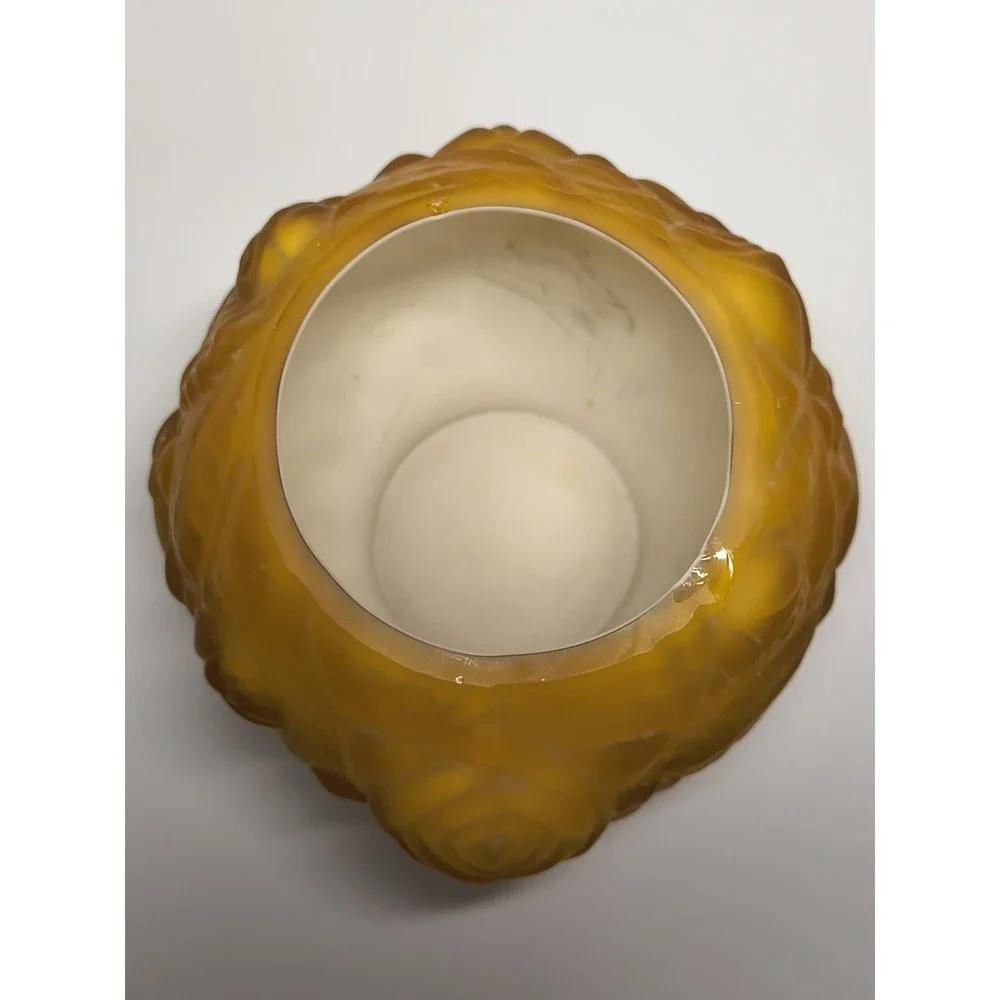 Vintage LG Wright Fenton Puffy Rose Vase Cased Glass Amber Yellow Gold 3D Flower